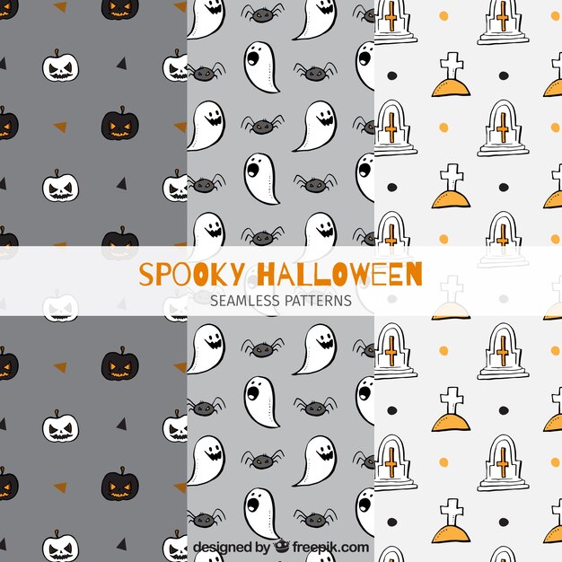 Gratis vector verschillende patronen met halloween tekeningen