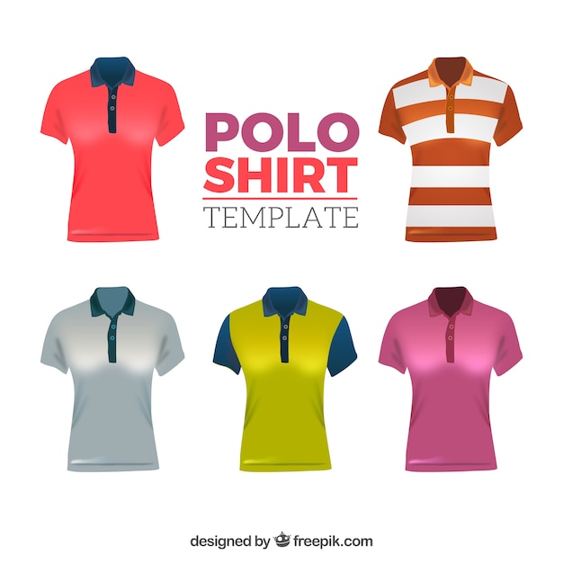 Gratis vector verschillende patronen vrouwelijke polo shirt collectie