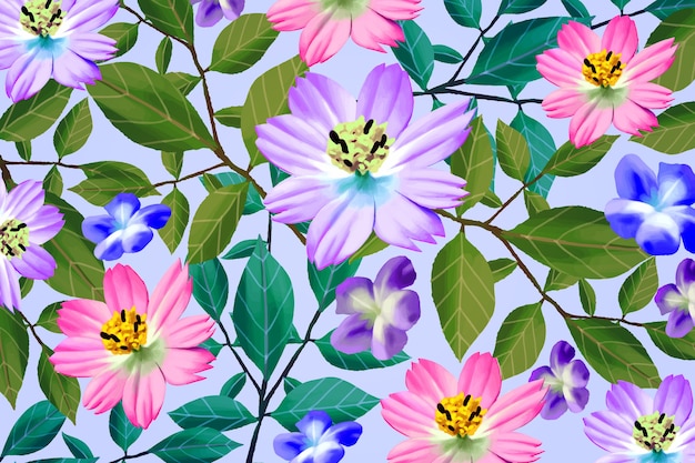 Verschillende realistische kleurrijke bloemenachtergrond