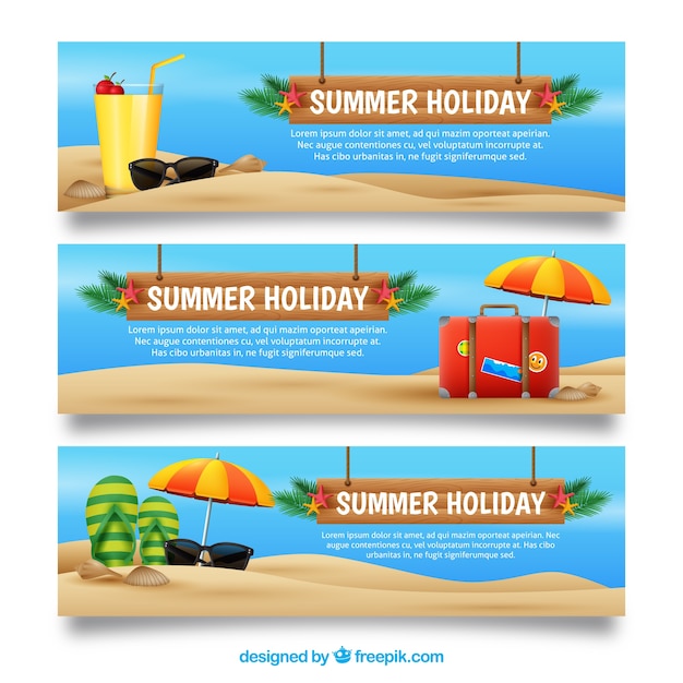 Gratis vector verschillende realistische zomerbanners