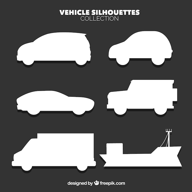 Gratis vector verschillende silhouet iconen van voertuigen