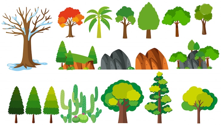 Gratis Vector verschillende soorten bomen