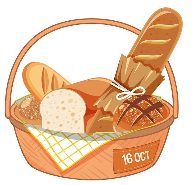 Gratis vector verschillende soorten brood in mand