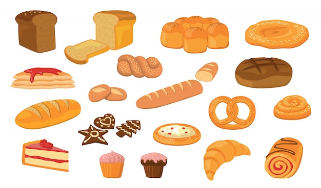 Verschillende soorten brood platte vector collectie