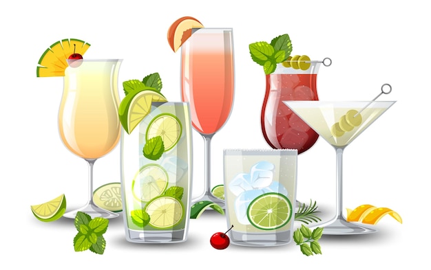 Gratis vector verschillende soorten cocktails