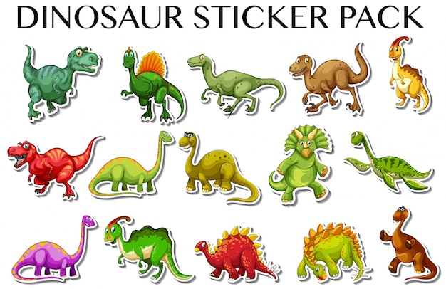 Gratis vector verschillende soorten dinosaurussen in de illustratie van de stickerontwerp