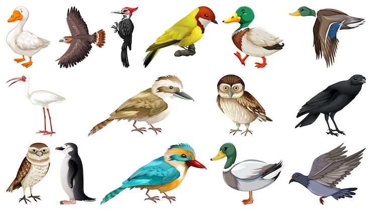 Gratis Vector verschillende soorten vogels collectie