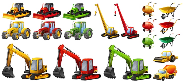 Gratis Vector verschillende tractoren en bouwmachines