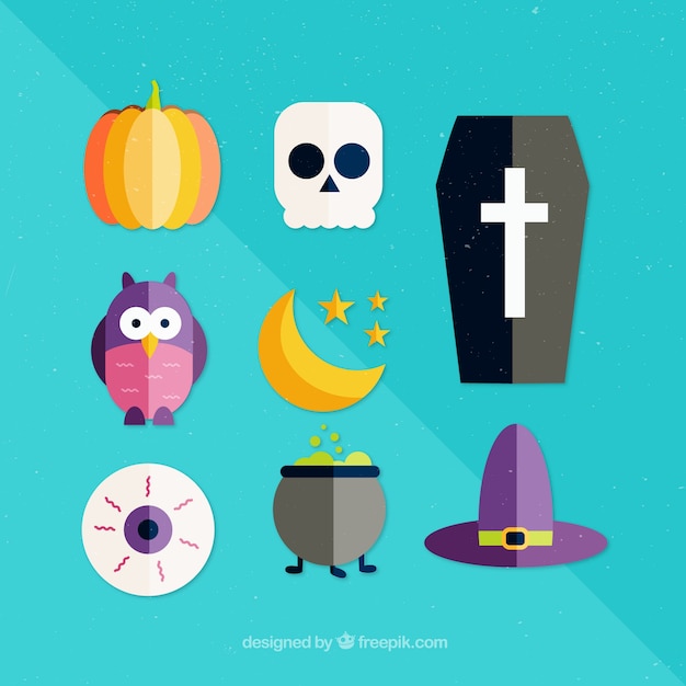 Verschillende viering items halloween in plat design