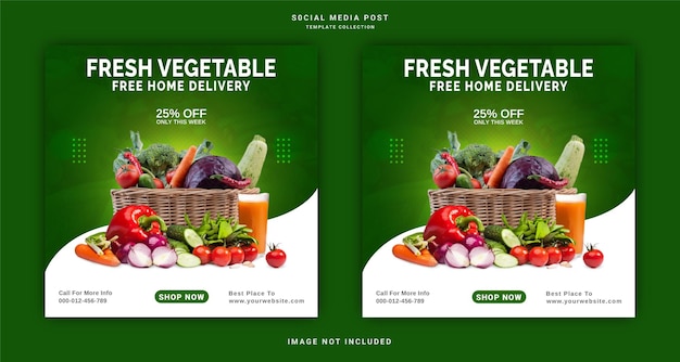 Verse groente gratis thuisbezorgd instagram banner social media post template