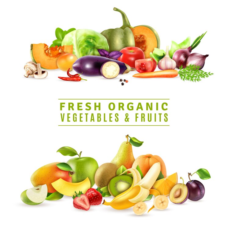 Gratis Vector verse groenten en fruit illustratie