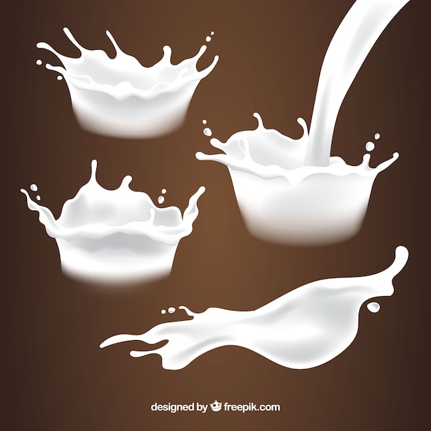 Gratis vector verse melk spatten collectie in realistische stijl