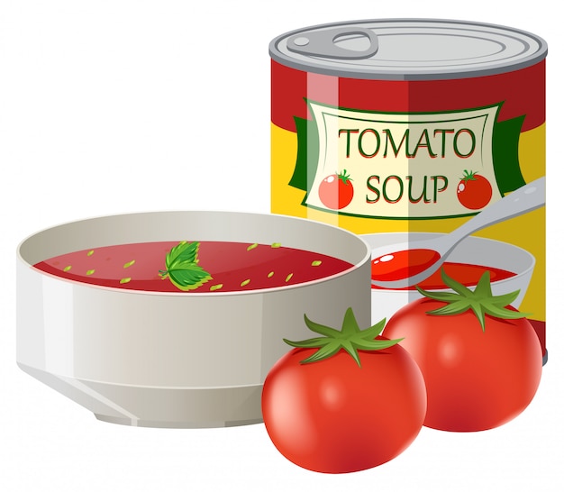 Gratis vector verse tomaten en tomatensoep in blik