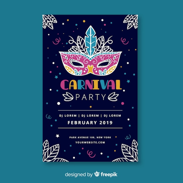 Versierd masker poster sjabloon voor carnaval