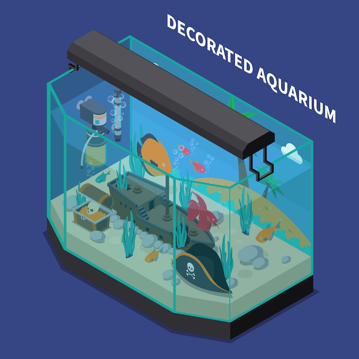 Gratis Vector versierde aquarium isometrische samenstelling