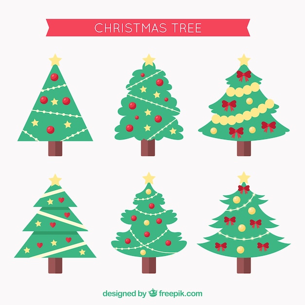 Versierde kerstbomen in verschillende vormen