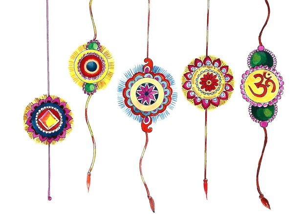 Gratis vector versierde rakhi-set voor indiaas festival raksha bandhan-ontwerp