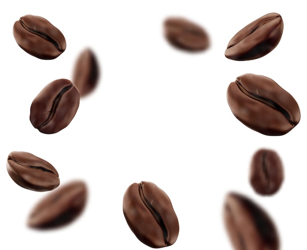 Verspreide geroosterde koffiebonen drijven