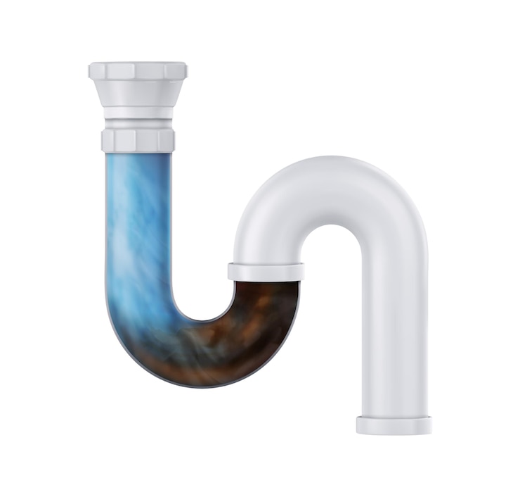 Gratis Vector verstopte en water in een plastic afvoerpijp van de gootsteen