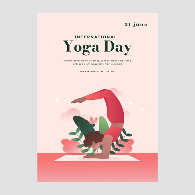 Verticale flyer-sjabloon met kleurovergang voor de viering van de internationale yogadag