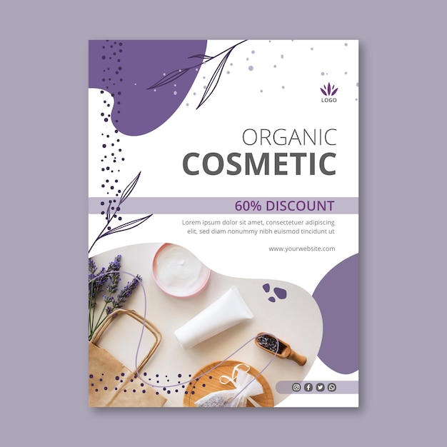 Gratis vector verticale flyer-sjabloon voor cosmetische producten met lavendel