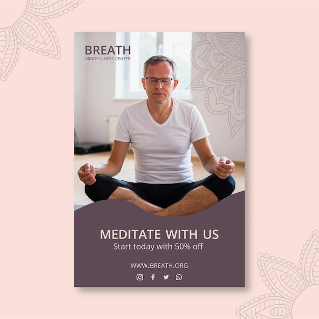 Gratis vector verticale flyer-sjabloon voor meditatie en mindfulness