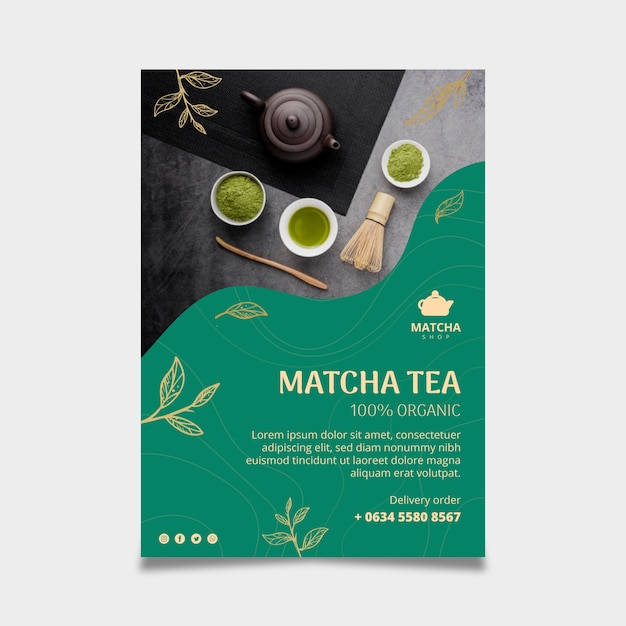 Gratis vector verticale flyer voor matcha-thee