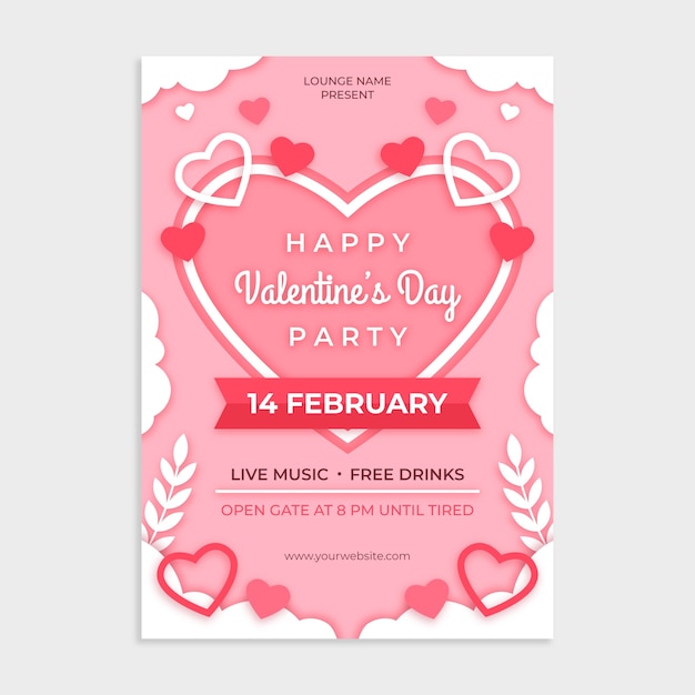 Verticale flyer voor Valentijnsdag in papieren stijl