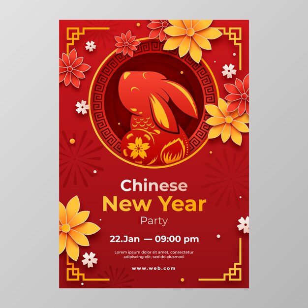 Verticale folder in papierstijl voor de viering van het chinese nieuwjaar