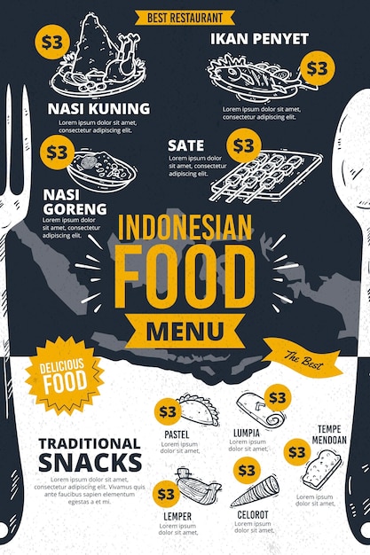 Verticale indonesische gerechten menusjabloon