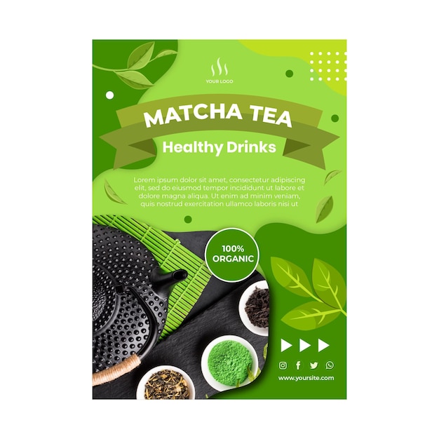 Gratis vector verticale matcha tea flyer-sjabloon