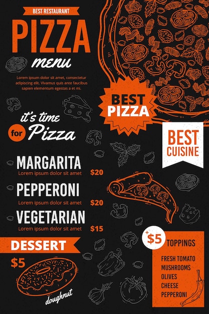 Verticale pizza eten menusjabloon