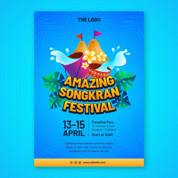 Verticale poster met kleurovergang sjabloon voor de viering van het songkran waterfestival