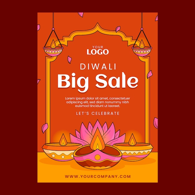 Gratis vector verticale poster sjabloon voor diwali hindoe festivalviering