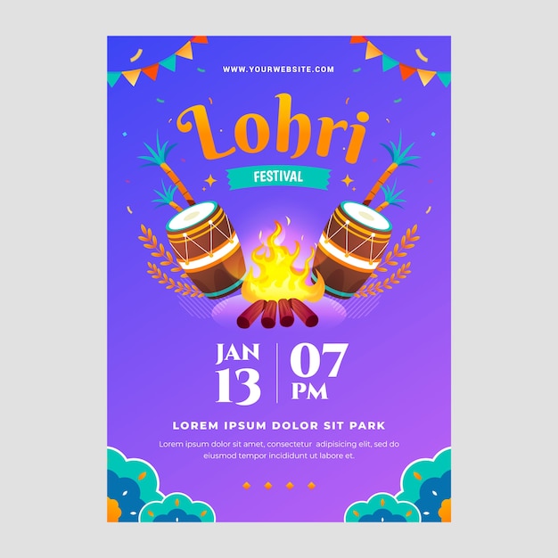 Gratis vector verticale poster sjabloon voor lohri festival viering