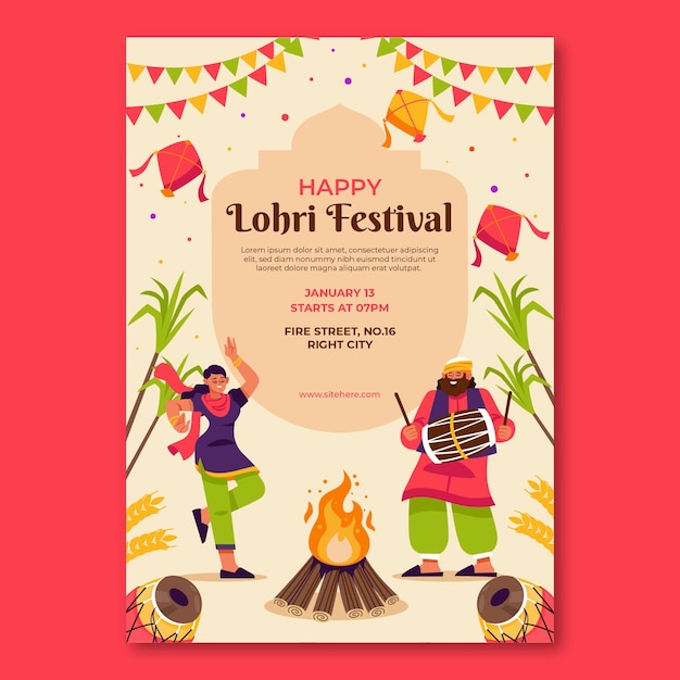 Gratis vector verticale poster sjabloon voor lohri festival viering