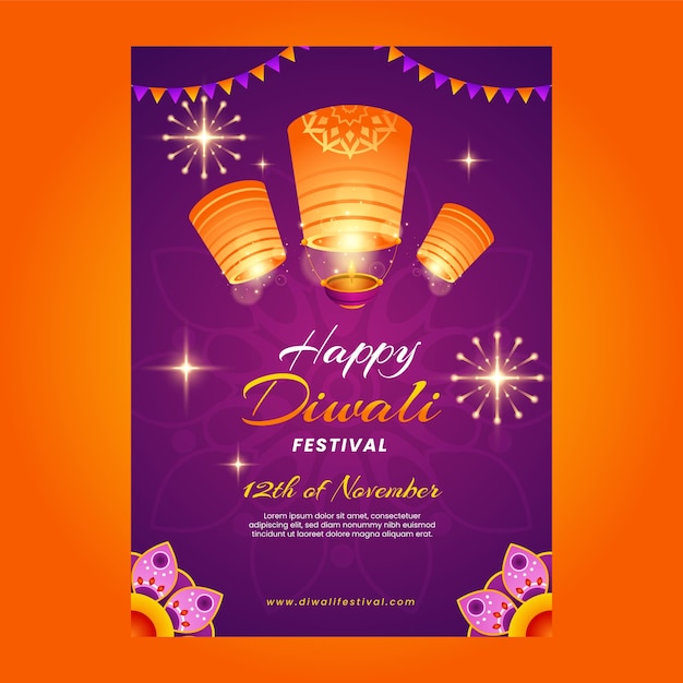 Gratis vector verticale postersjabloon met kleurovergang voor de viering van het hindoe diwali-festival