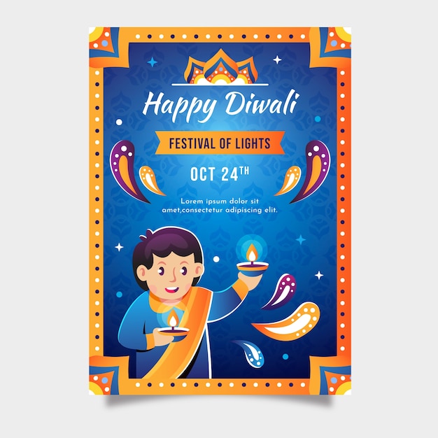 Gratis vector verticale postersjabloon met verloop voor diwali-festival