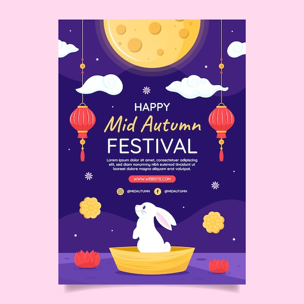 Gratis vector verticale postersjabloon voor de viering van het chinese middenherfstfestival