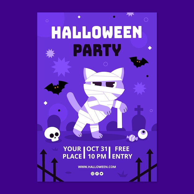 Gratis vector verticale postersjabloon voor halloween-viering plat ontwerp