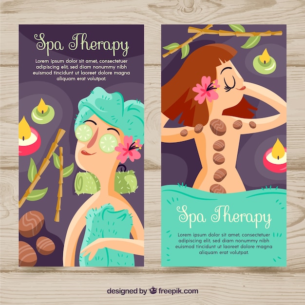 Gratis vector verticale spa-banners in plat ontwerp