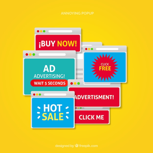 Gratis vector vervelende pop-up advertenties verzameling