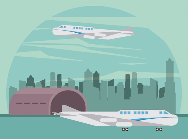 Gratis vector vervoer commerciële passagiers vliegtuig cartoon