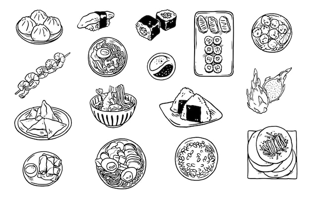 Verzameling Aziatisch eten doodles