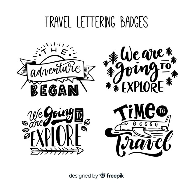 Verzameling belettering reisbadges