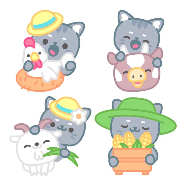 Gratis vector verzameling boerderijstickers met tomomi de kat