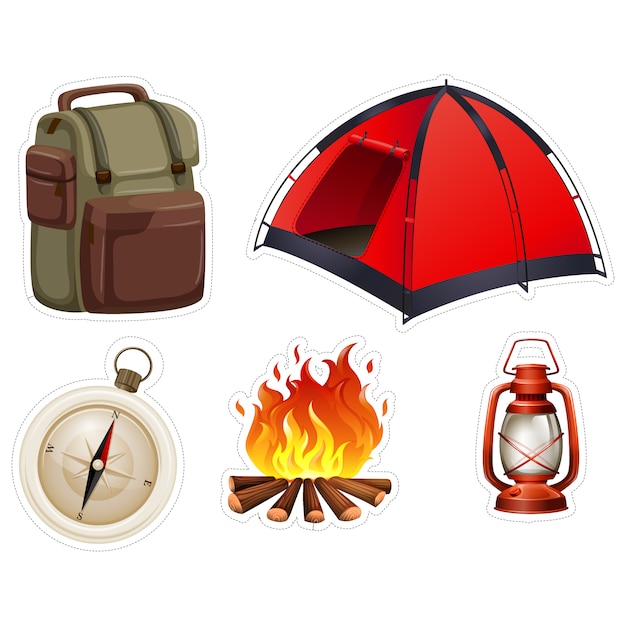 Gratis vector verzameling camping stickers