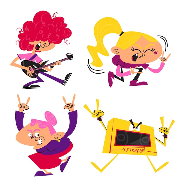 Verzameling cartoon rockstickers