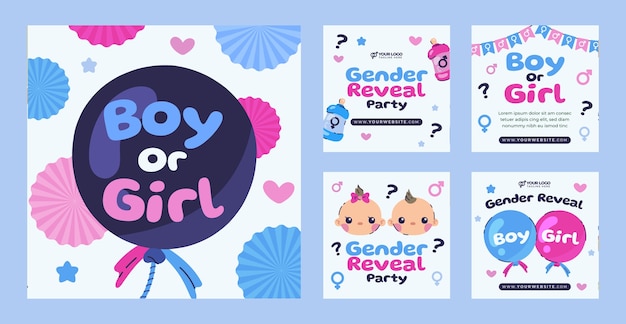 Gratis vector verzameling instagram-berichten voor gender-onthullingsfeest