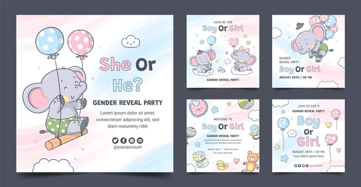 Gratis Vector verzameling instagram-berichten voor gender-onthullingsfeest